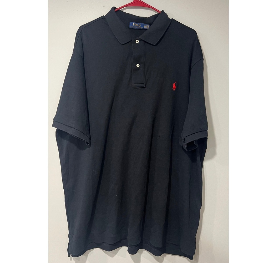 Polo Ralph Lauren Mens 2XB Black Short Sleeve Red Pony Logo Polo Shirt Big Tall
